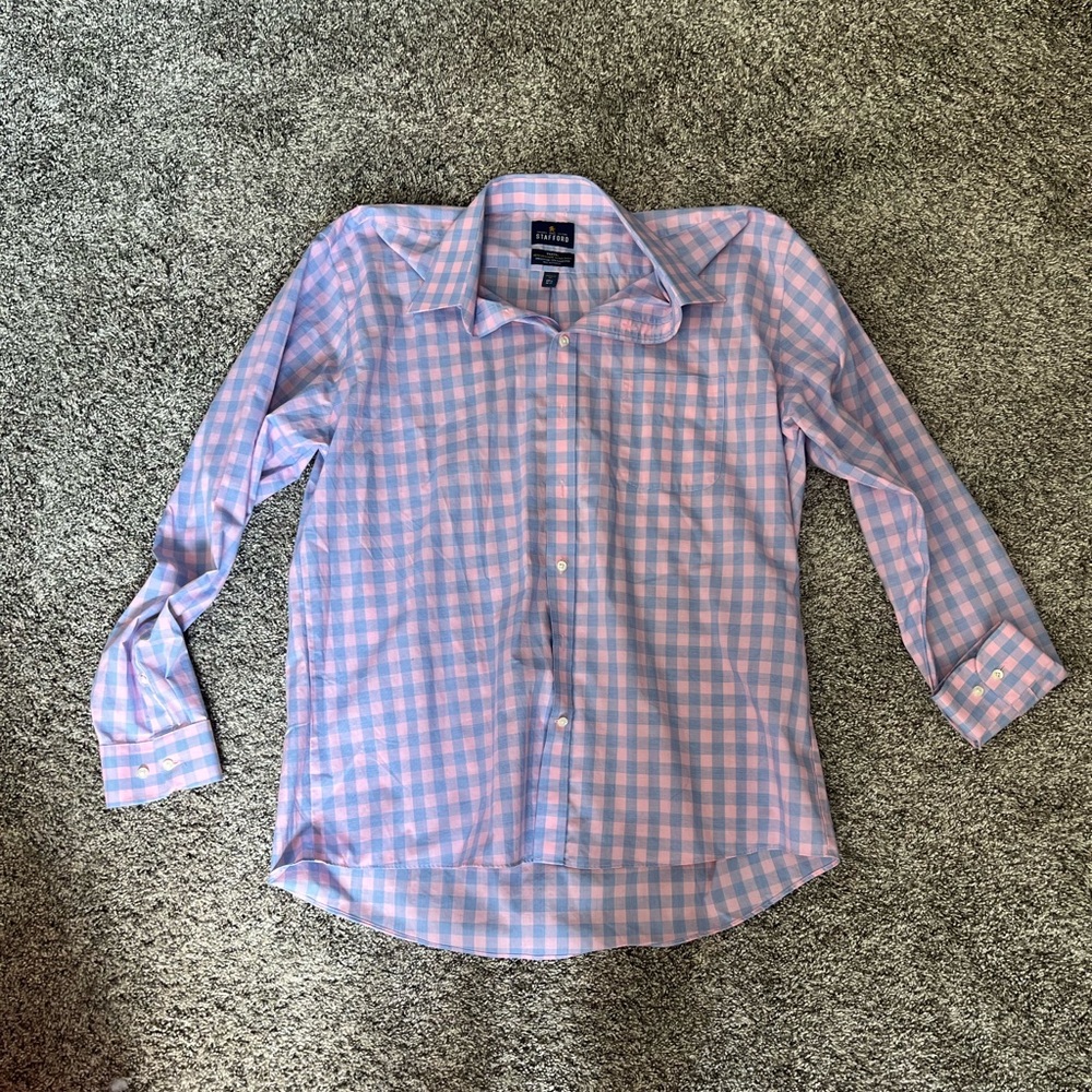 Stafford Pink and Blue Checkered Dress Shirt